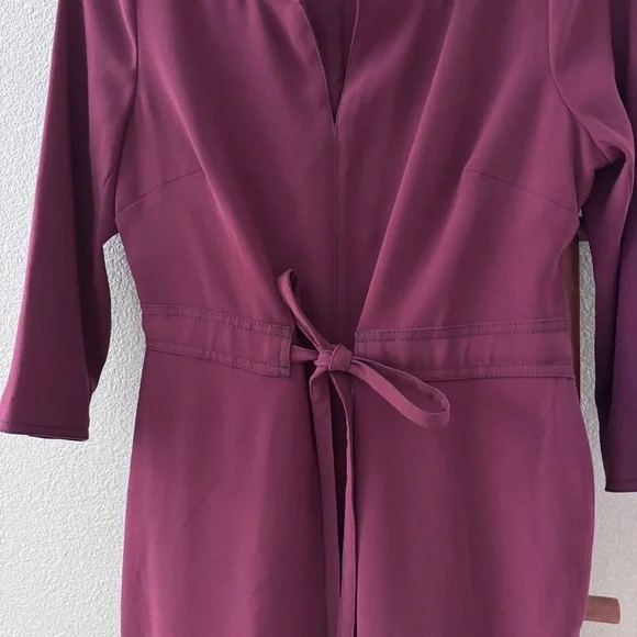 Boden Addie Dress In Merlot Tie Waist 3/4 Sleeve Burgundy Midi Size 8 8R - Picture 8 of 15